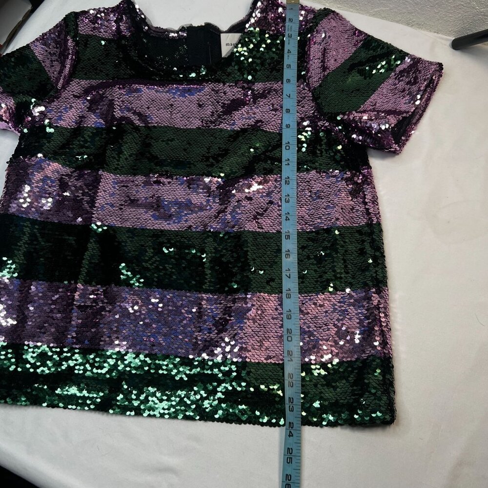 Maeve Pink and Green Sequin Stripe Short Sleeve Top - Picture 8 of 12